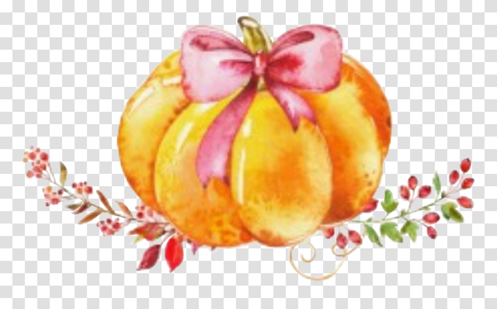 Watercolor Pumpkin Bow Halloween Thanksgiving Little Pumpkin Boy Baby Shower, Plant, Sweets, Food, Fruit Transparent Png