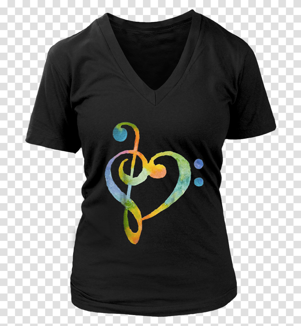 Watercolor Rainbow Heart Bass Clef T Shirt T Shirt, Apparel, T-Shirt, Sleeve Transparent Png