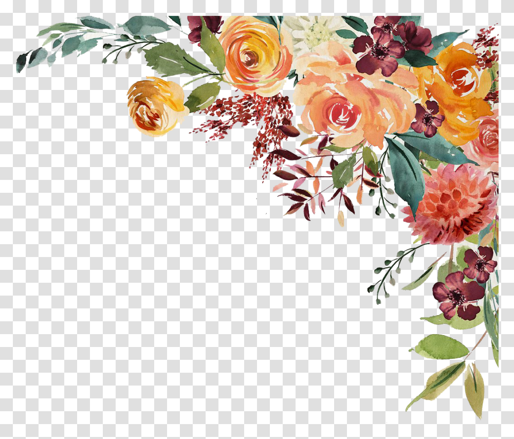 Watercolor Roses Design Floral Painting Corner Watercolor Flowers Background, Floral Design, Pattern, Graphics, Art Transparent Png
