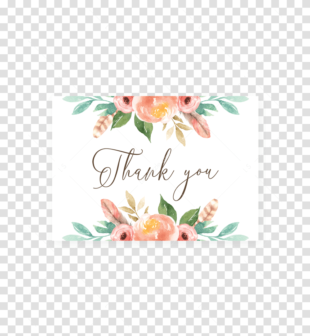 Watercolor Roses Thank You Card Printable, Envelope, Mail, Greeting Card, Text Transparent Png