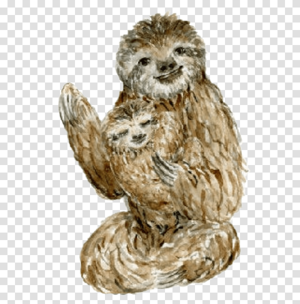 Watercolor Sloth Sloths Baby Mother Father Mothersday Punxsutawney Phil, Fungus, Animal, Figurine, Statue Transparent Png