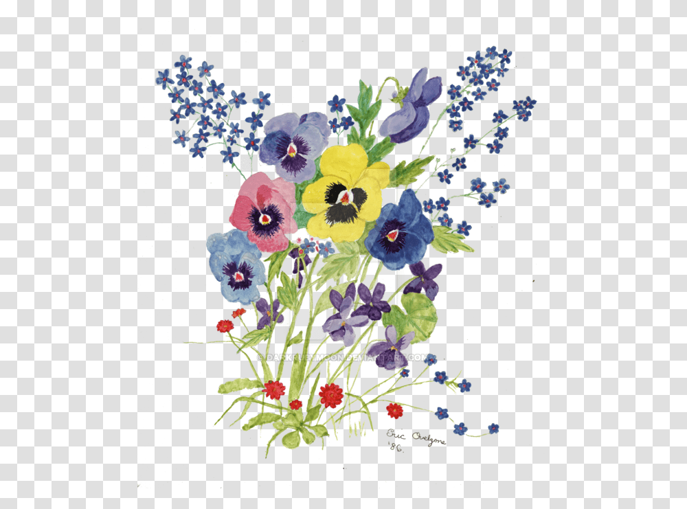 Watercolor Spring Flowers 1986 By Darkrubymoon Watercolor Spring Scenery Flower, Plant, Blossom, Pansy Transparent Png