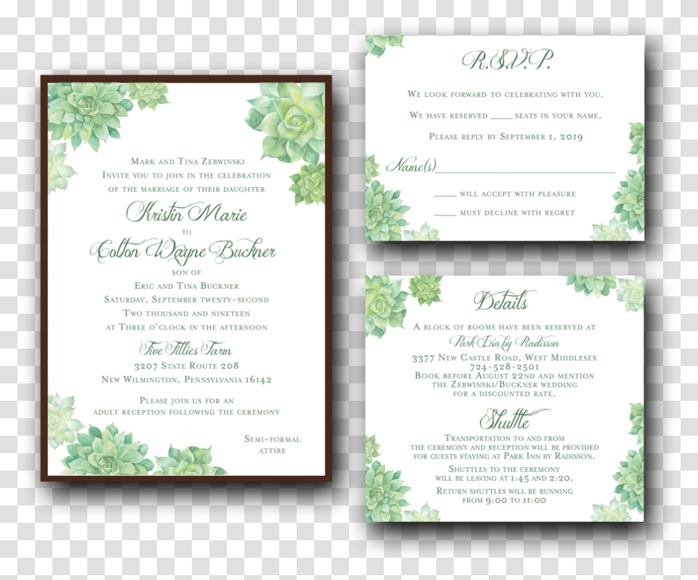 Watercolor Succulents Wedding Invitation Set, Poster, Advertisement, Flyer, Paper Transparent Png