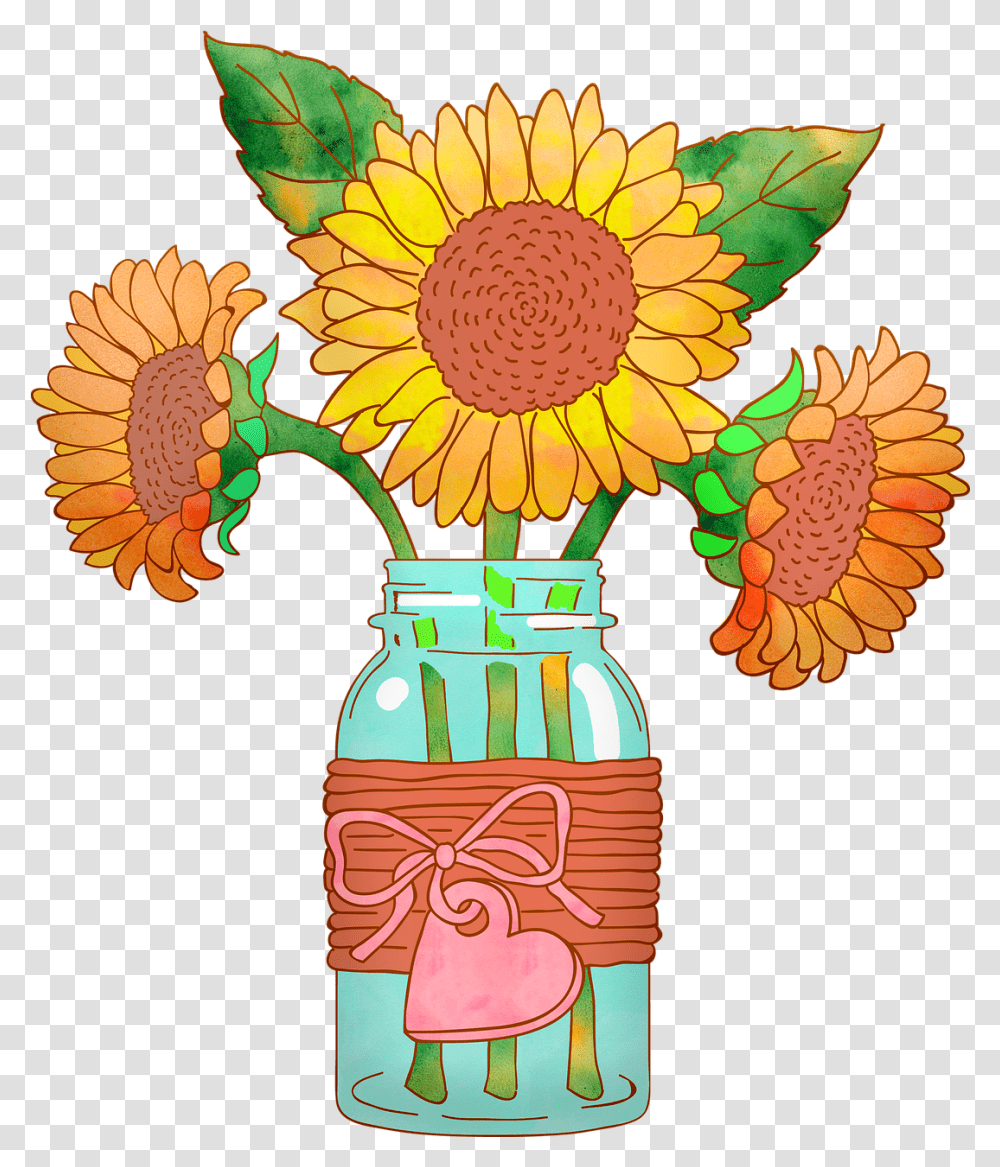 Watercolor Sunflowers In Vase Significado Do Nome Jamily, Jar, Food, Plant, Honey Transparent Png