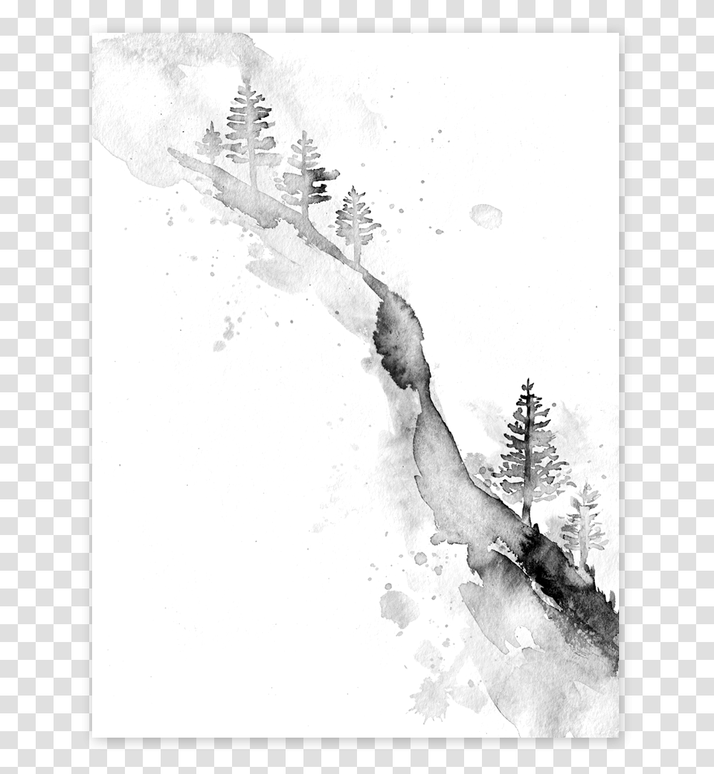 Watercolor Tattoo Black And White Tree, Drawing, Sketch, Plant Transparent Png