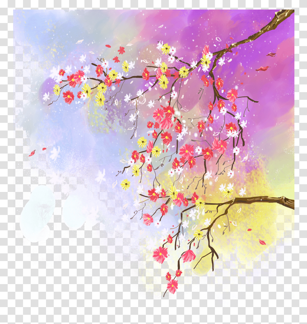 Watercolor Tree Flower Poster Painting, Modern Art, Plant Transparent Png
