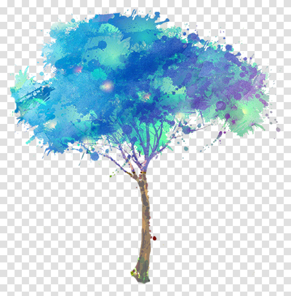 Watercolor Tree Picture 870912 Blue Watercolor Tree, Ornament, Pattern, Fractal, Painting Transparent Png