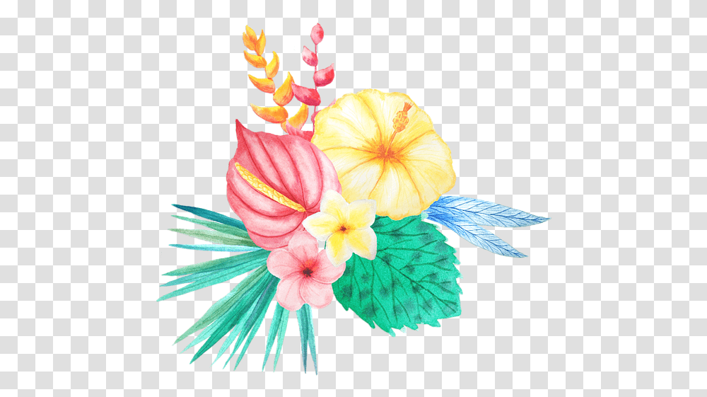Watercolor Tropical Flowers Clipart, Floral Design, Pattern, Plant Transparent Png