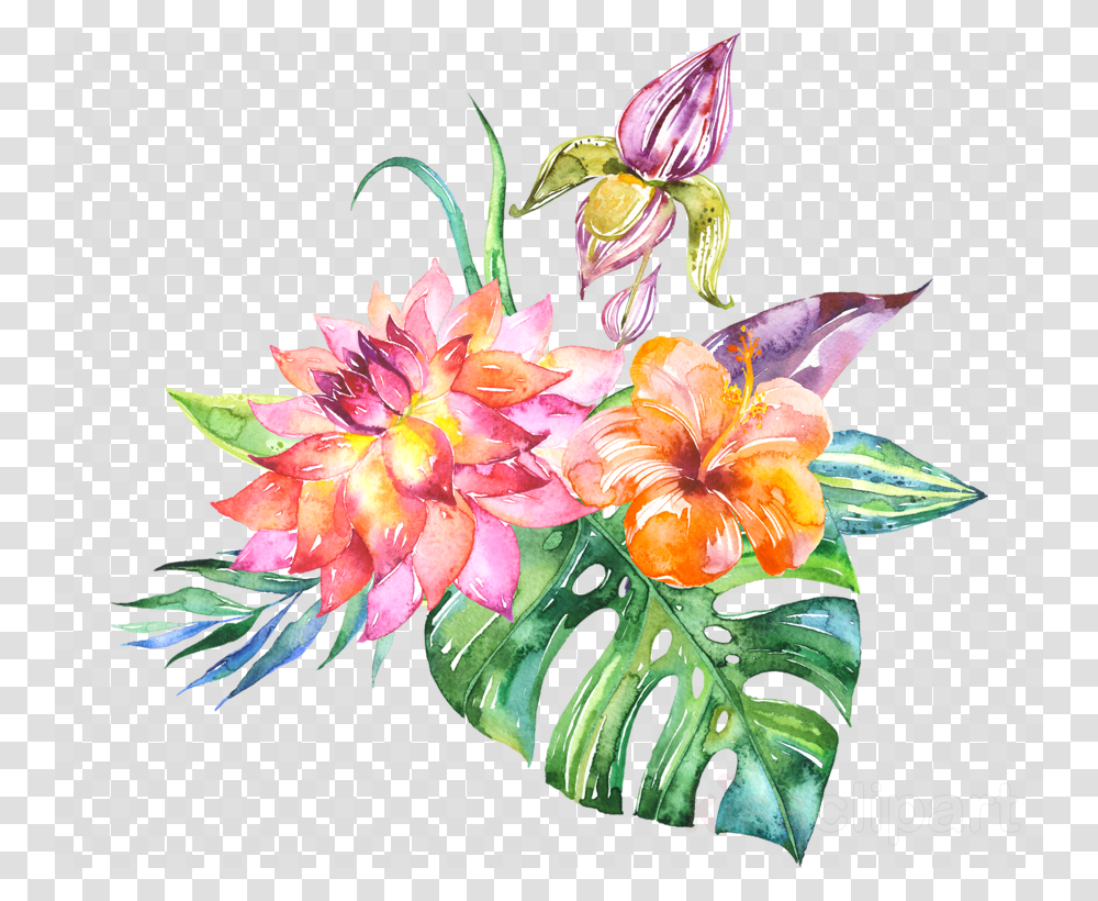 Watercolor Tropical Leaves, Plant, Flower, Blossom, Floral Design Transparent Png