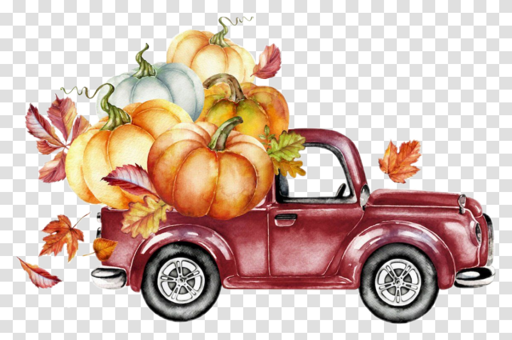 Watercolor Truck Pumpkins Leaves Autumn Fall It S Fall Y All Plant Vehicle Transportation Pickup Truck Transparent Png Pngset Com