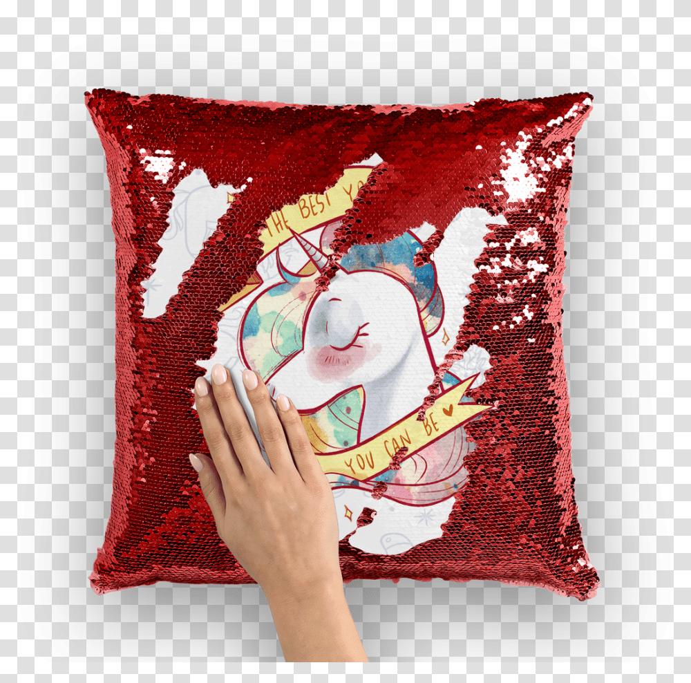 Watercolor Unicorn With Pattern Sequin Cushion Cover Cushion, Pillow, Person, Human Transparent Png