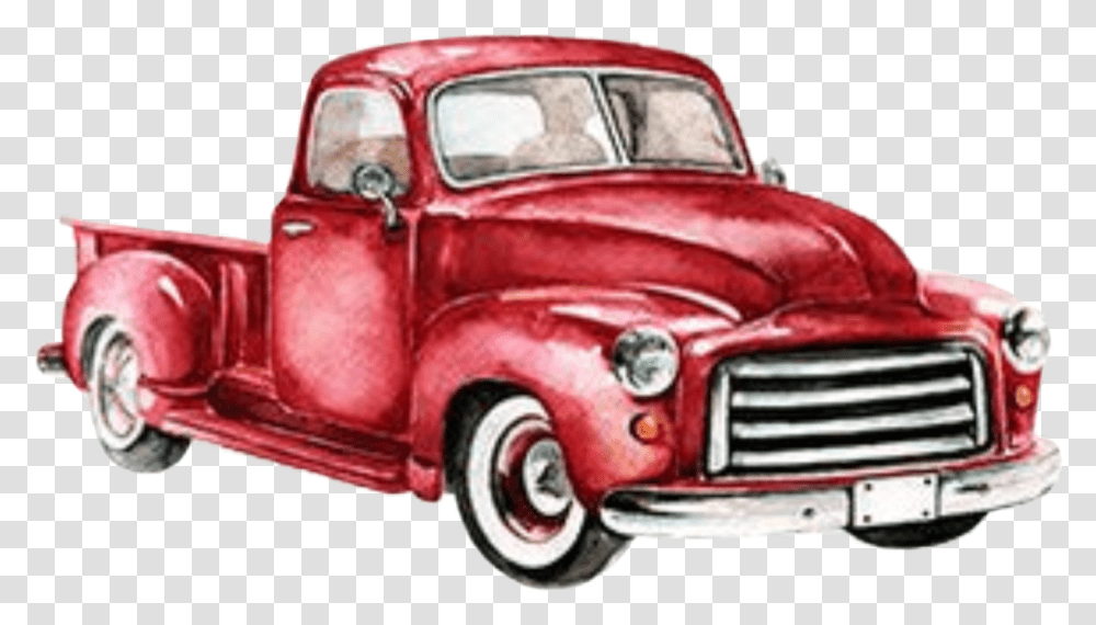 Watercolor Vintage Truck Red Pickup Vintage Truck, Pickup Truck, Vehicle, Transportation, Car Transparent Png