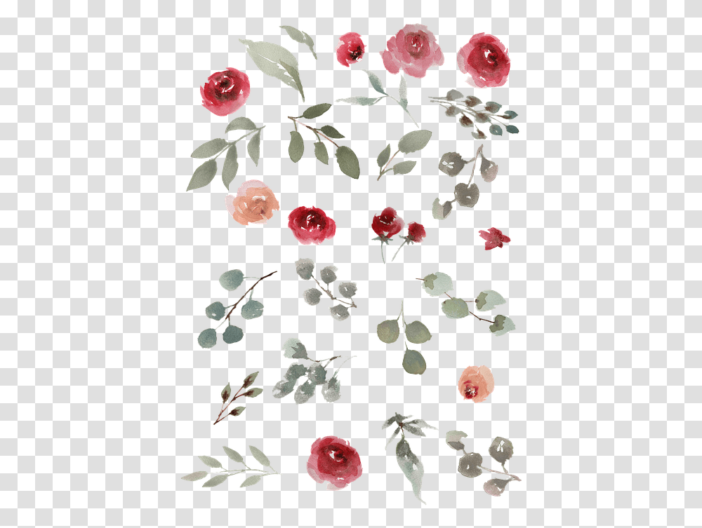 Watercolor Watercolor Roses Green Leaves Leaves Small Watercolor Florals, Plant, Petal, Flower, Blossom Transparent Png