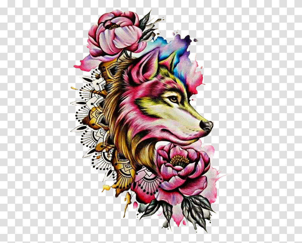 Watercolor Wolf Tattoo Designs Colorful Wolf Tattoo Designs, Doodle, Drawing Transparent Png