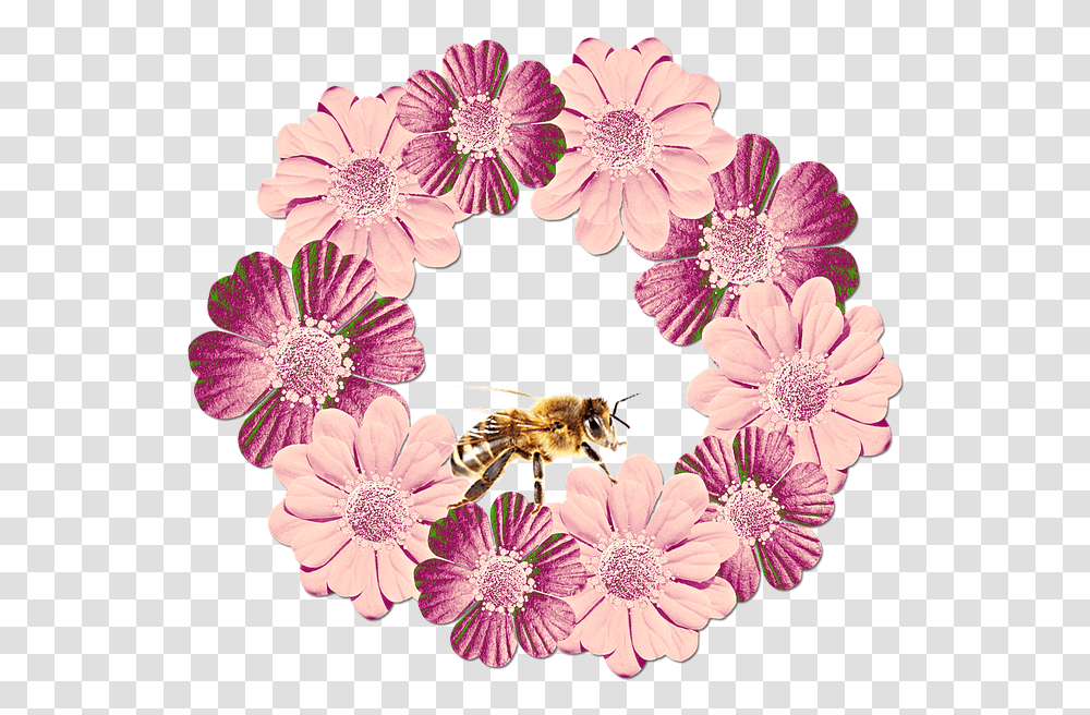 Watercolor Wreath Flowers Floral Wreath Floral Artificial Flower, Honey Bee, Insect, Invertebrate, Animal Transparent Png