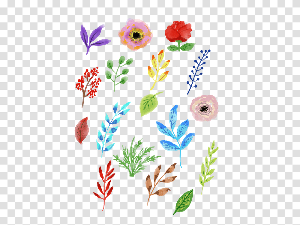 Watercolour Flower Leaves Free Image On Pixabay Watercolour Flowers And Leaves, Graphics, Art, Floral Design, Pattern Transparent Png