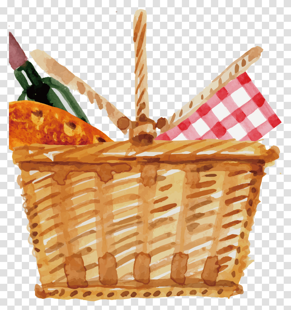 Watercolour Picnic Basket Painting, Birthday Cake, Dessert, Food, Shopping Basket Transparent Png