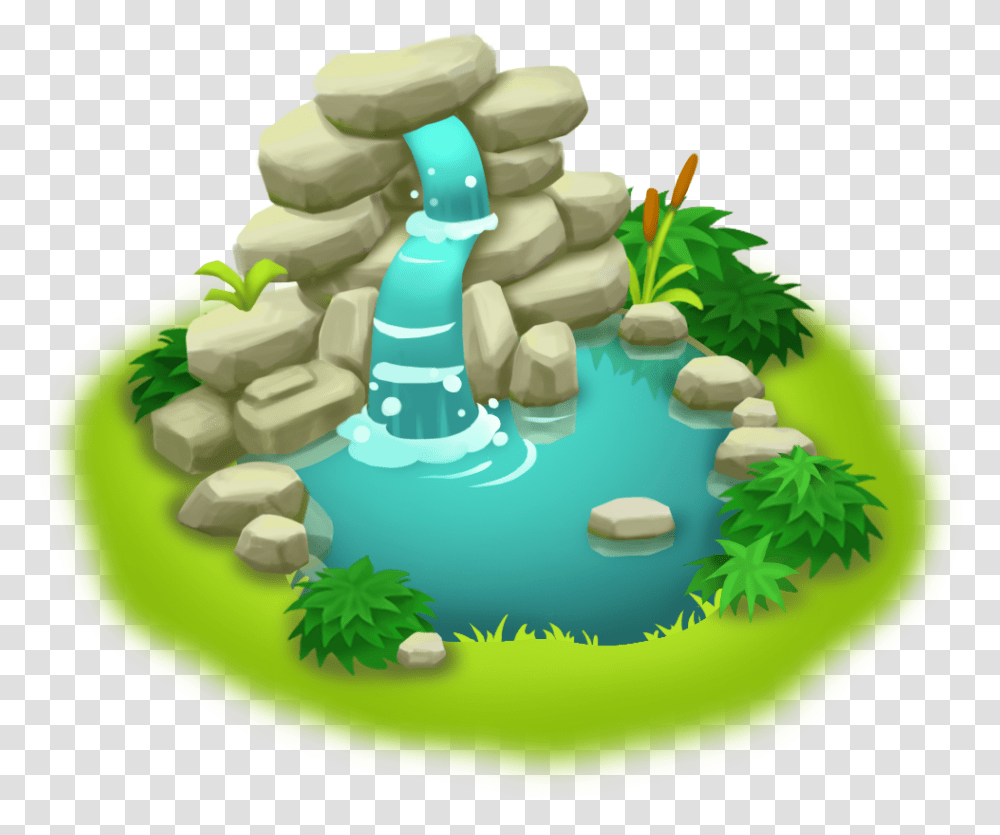 Waterfall Hay Day Pond Decorations, Nature, Birthday Cake, Food, Outdoors Transparent Png