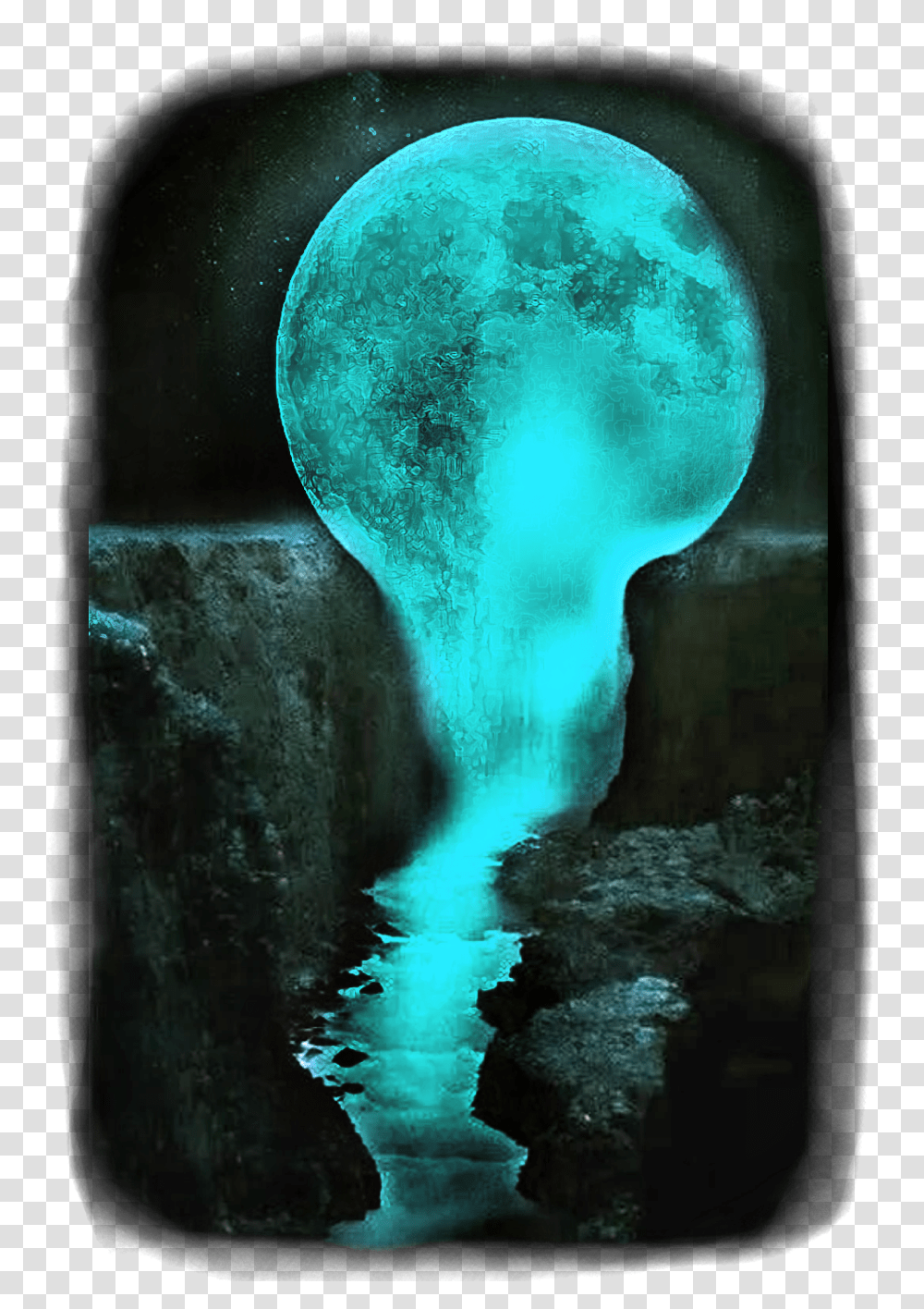Waterfall Moon Melting Mountain Dark Night Opal, Nature, Outdoors, Ice, Snow Transparent Png
