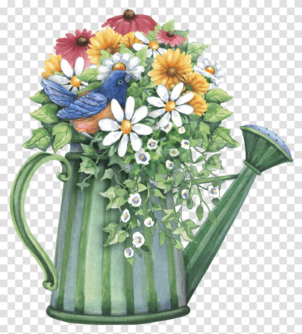 Watering Can With Flowers Clip Art, Plant, Blossom, Flower Arrangement, Bird Transparent Png