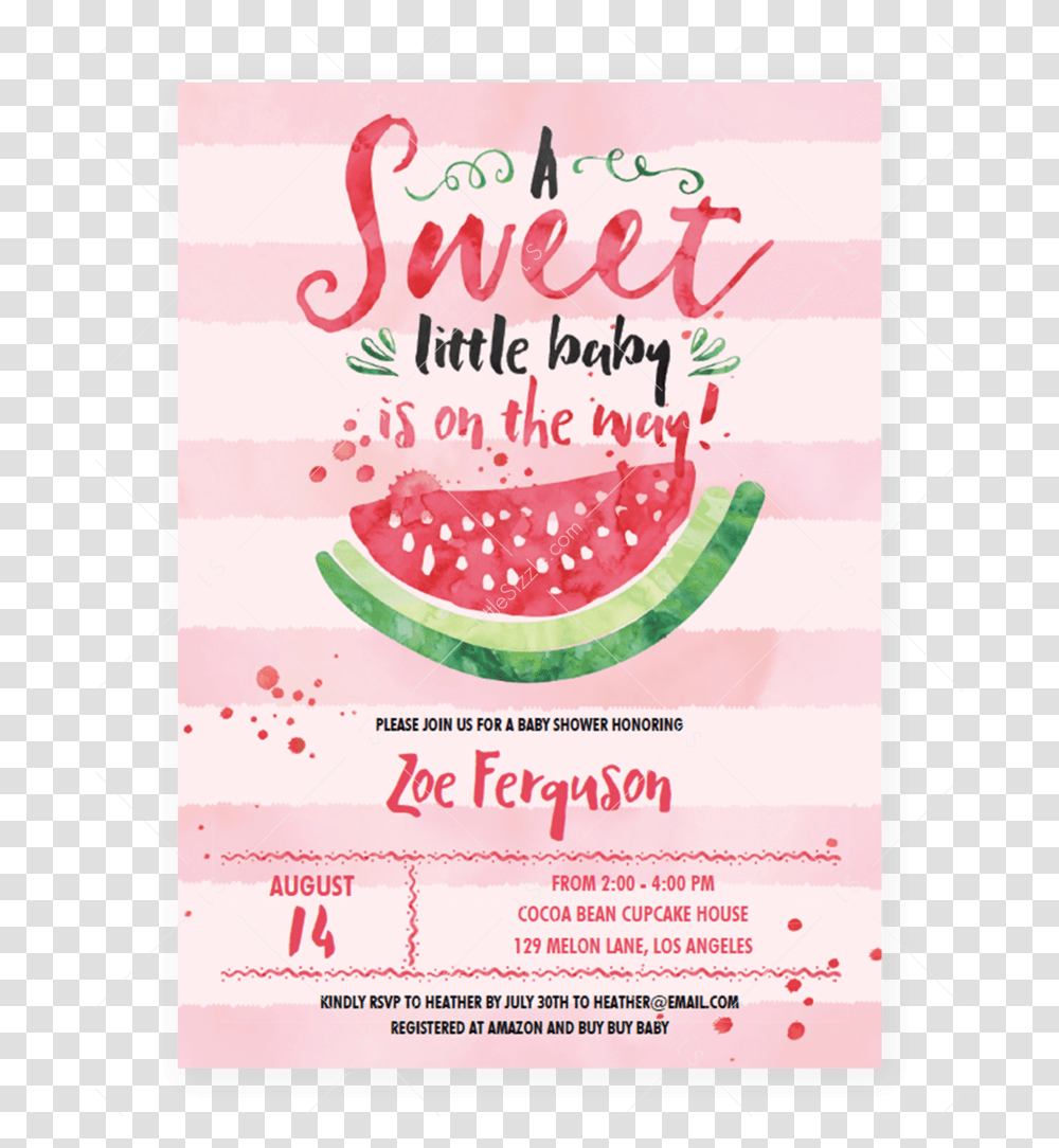 Watermelon Baby Shower Invitation By Littlesizzlequot Watermelon Baby Shower Girl, Flyer, Poster, Paper, Advertisement Transparent Png