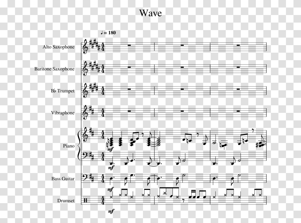 Wave Sheet Music For Piano Alto Saxophone Baritone Alto Sax Sheet Music, Gray Transparent Png