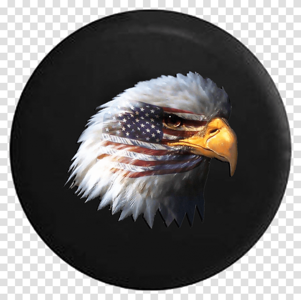 Waving American Flag And Bald Eagle Jeep Camper Spare Eagle Head With American Flag, Bird, Animal, Vulture, Beak Transparent Png