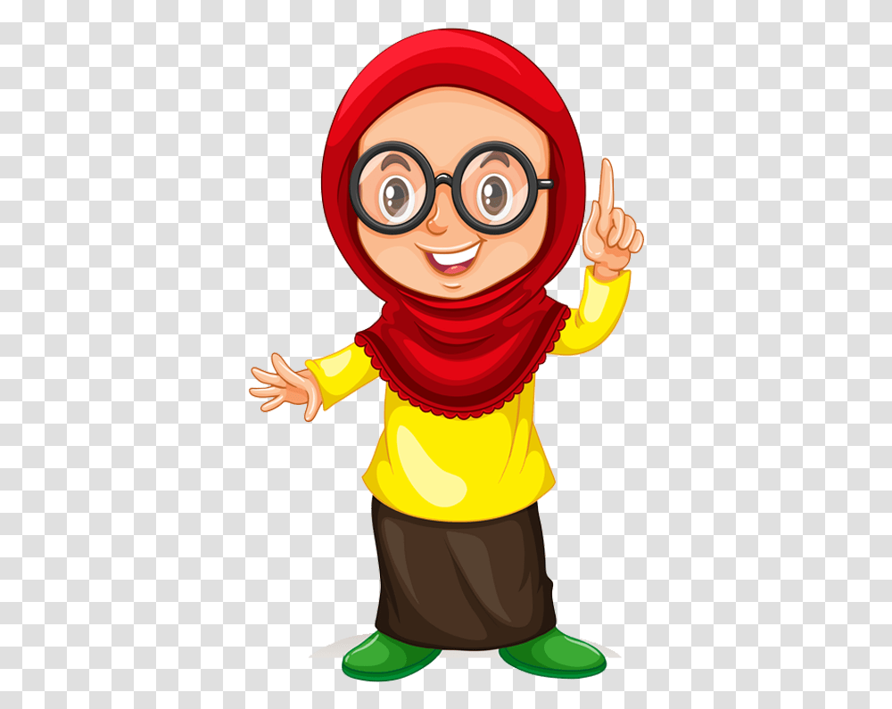 Waving Hello Muslim Girl Cartoon, Person, Face, Female Transparent Png