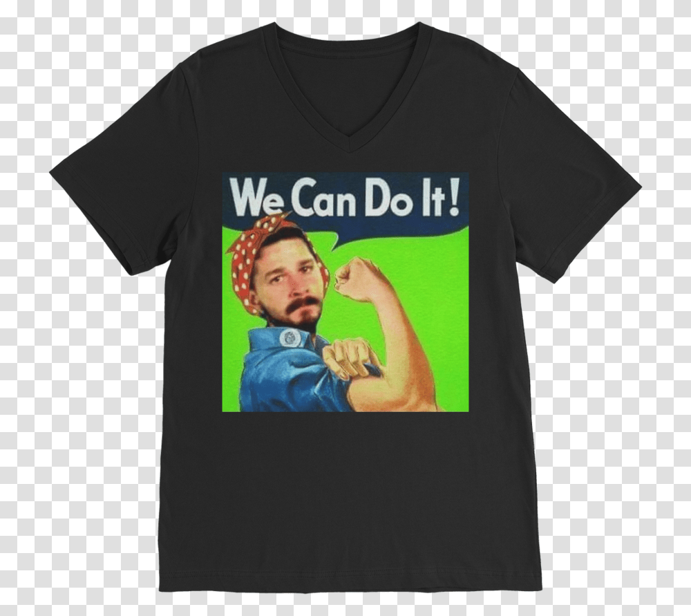 We Can Do It Meme Classic V Neck T ShirtClass Lazyload Shia Labeouf We Can Do, Apparel, Person, Human Transparent Png