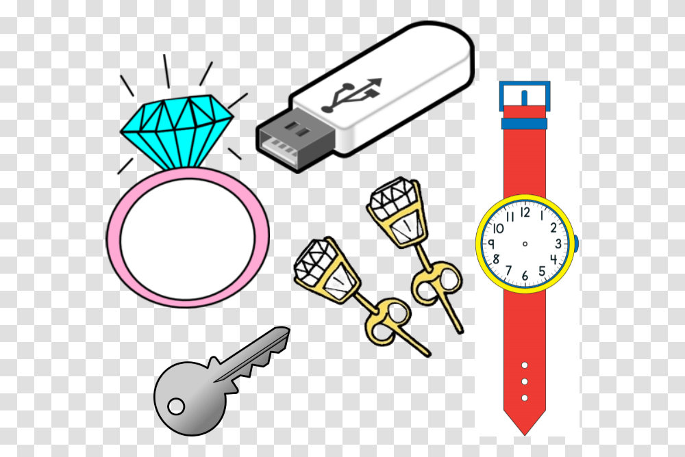 We Have A Collection Of Small Items In The Office Glasses Usb Flash Drive, Key, Clock Tower, Architecture, Building Transparent Png