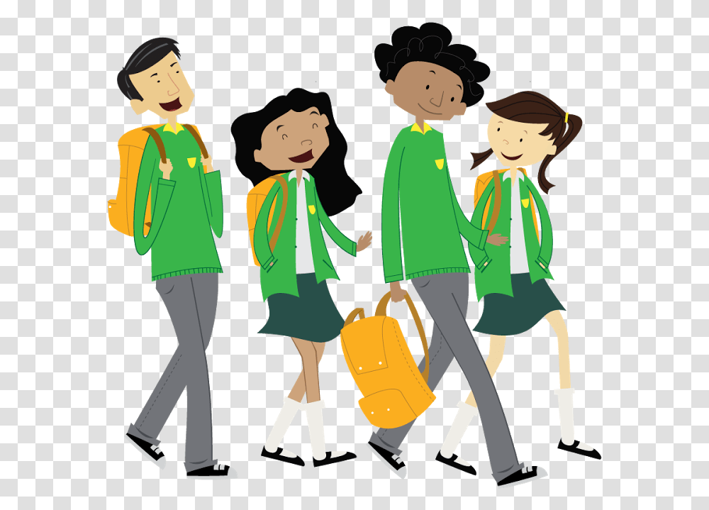 We Have To Walk To School Because We Want To Make Our Cartoon, Person, Human, People, Family Transparent Png