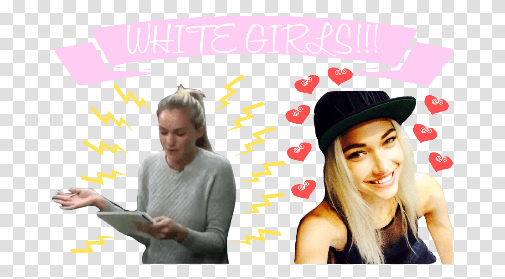 We Have Two White Blonde Girls Receiving Two Very Poster, Person, Hat, Face Transparent Png