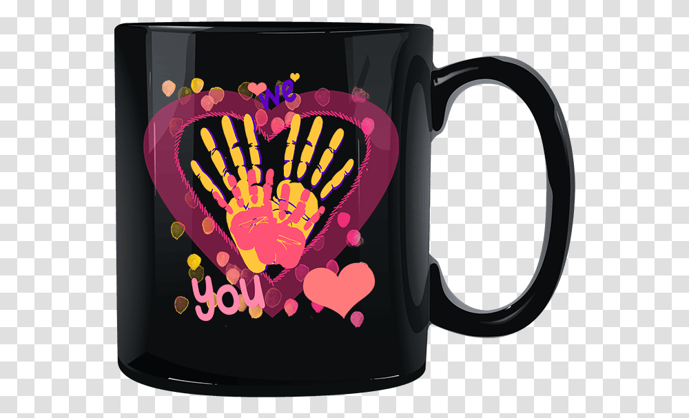 We Heart You Handprints Black Mug Heart Handprint On Mug, Coffee Cup Transparent Png