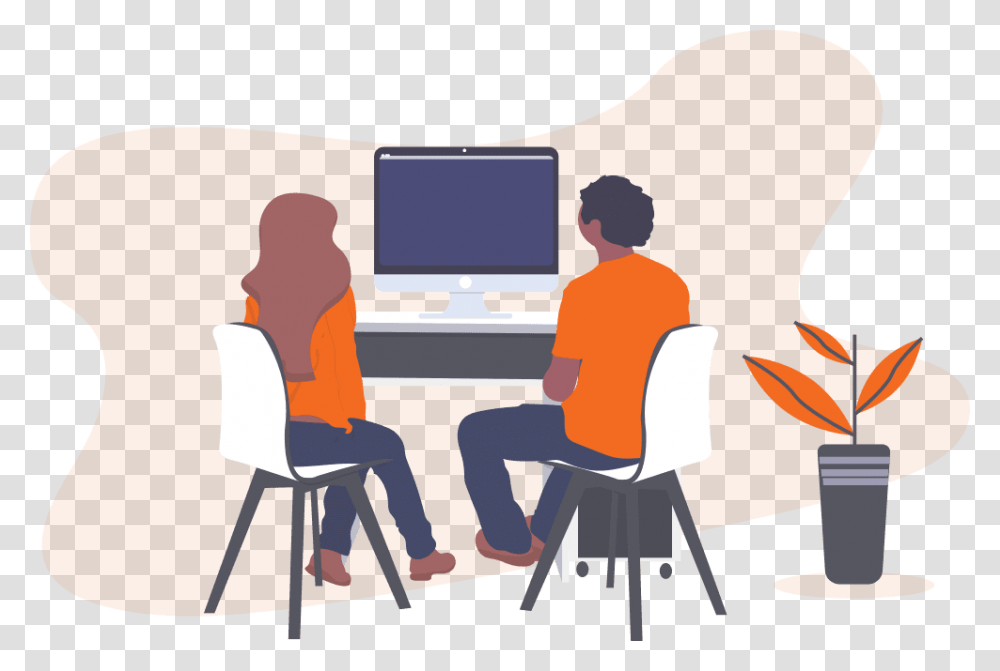 Website Design Two People Sitting At A Computer, Person, Electronics, Video Gaming Transparent Png