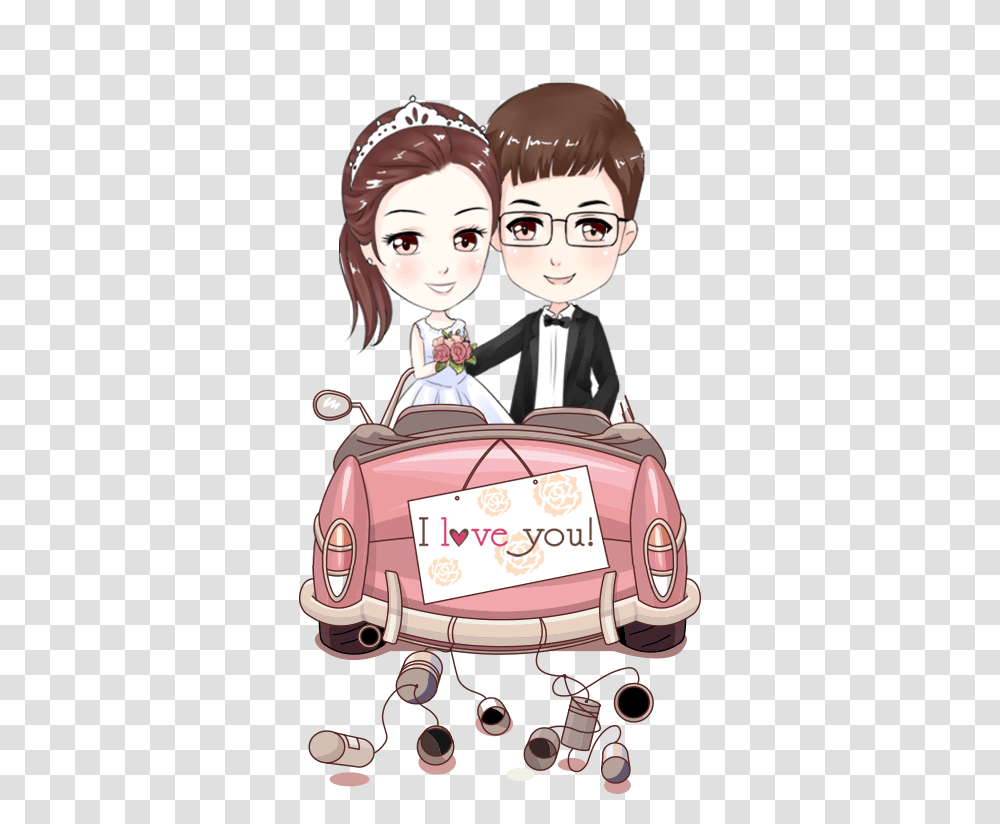 Wedding Art Just Married Wedding Car 4841293 Vippng Just Married Car Cartoon, Person, Performer, Waiter, Doll Transparent Png