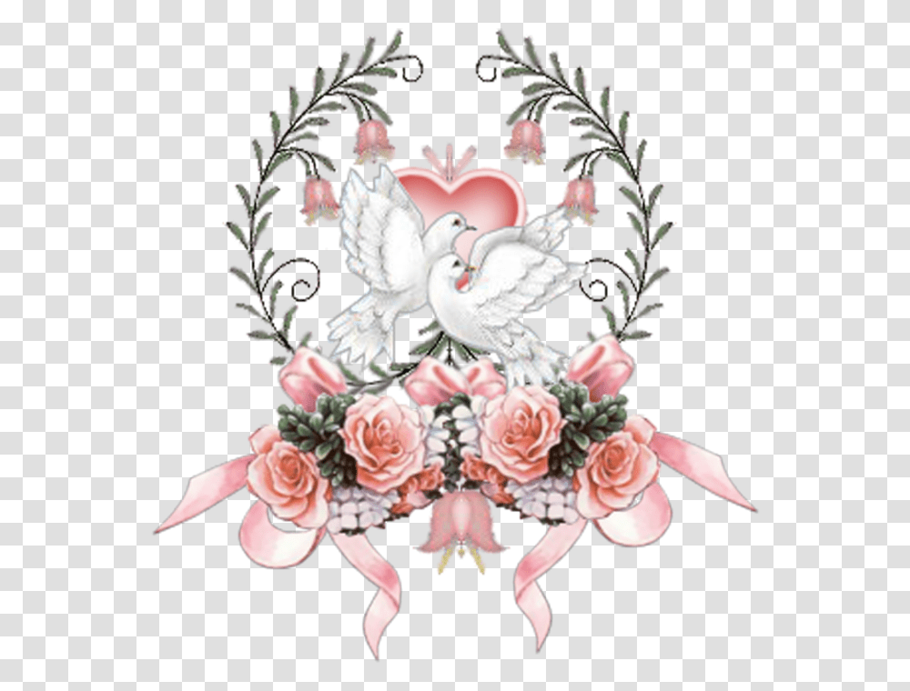 Wedding Bells Download Hearts With Doves Full Size Bells Wedding Doves Clipart, Ornament, Plant, Pattern, Flower Transparent Png