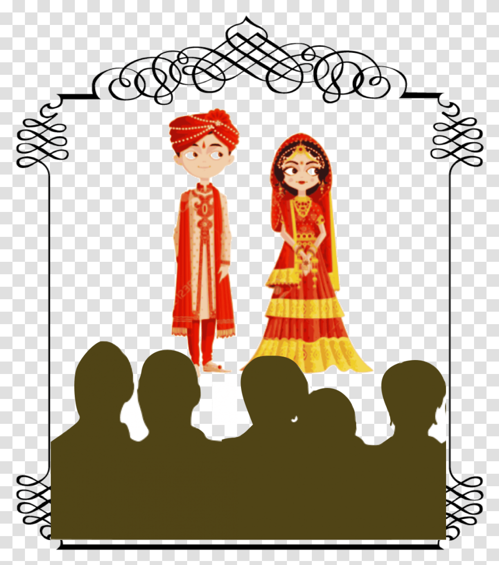 Wedding Bride And Groom Cartoon India Clipart Indian Wedding Reception, Person, Performer, Leisure Activities, Dress Transparent Png