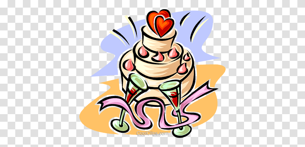 Wedding Cake With Champagne Glasses Royalty Free Vector Clip Art, Doodle, Drawing, Dessert, Food Transparent Png