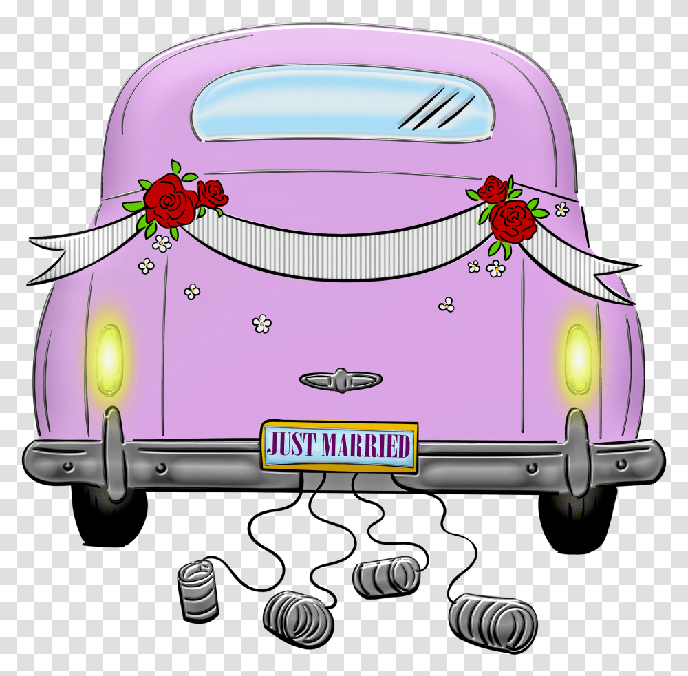 Wedding Car Tin Cans Pink Just, Vehicle, Transportation, Bumper, Hot Rod Transparent Png