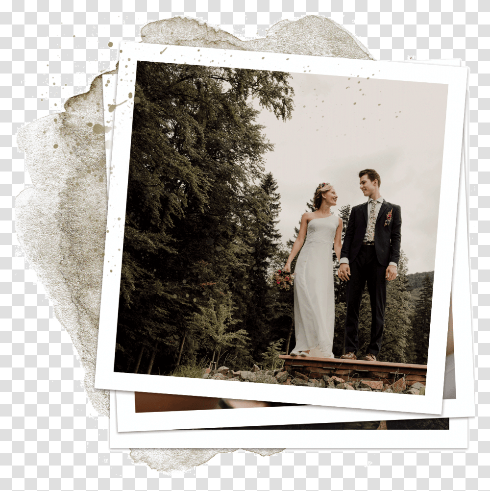 Wedding Couple Holding Hand In Forest Looking At Each Picture Frame, Person, Robe, Fashion Transparent Png