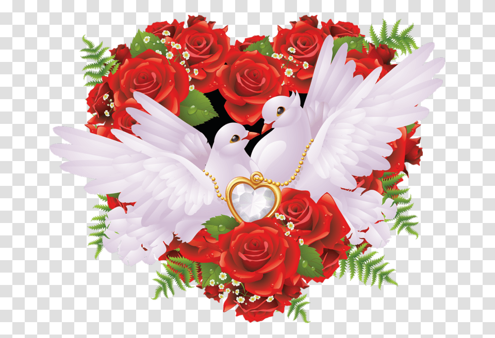 Wedding Doves Love Birds With Rose, Floral Design, Pattern Transparent Png