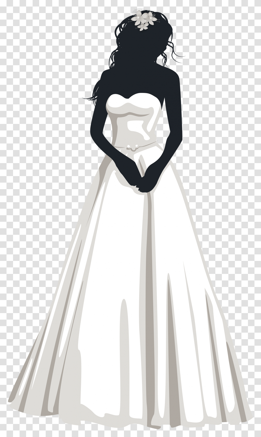 Wedding Dress Bouquet Silhouette Bride, Apparel, Female, Gown Transparent Png