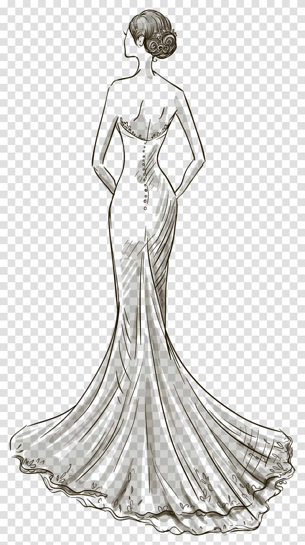 Wedding Dress Drawing Drawing Wedding Dress, Bird, Animal, Fashion Transparent Png