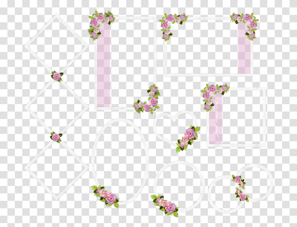 Wedding Frame Picture Frame Roses Romantic Pink Circle, Pattern, Floral Design Transparent Png