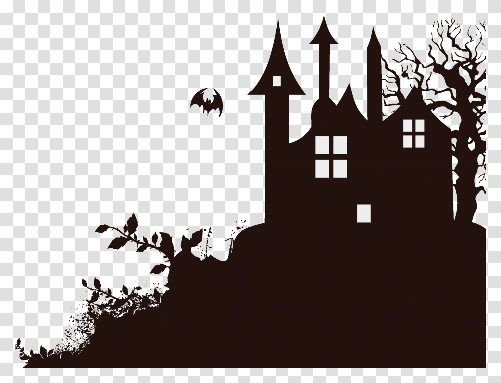 Wedding Invitation Halloween Card Housew 1470984 Haunted House Halloween Silhouette, Building, Architecture, Urban, City Transparent Png