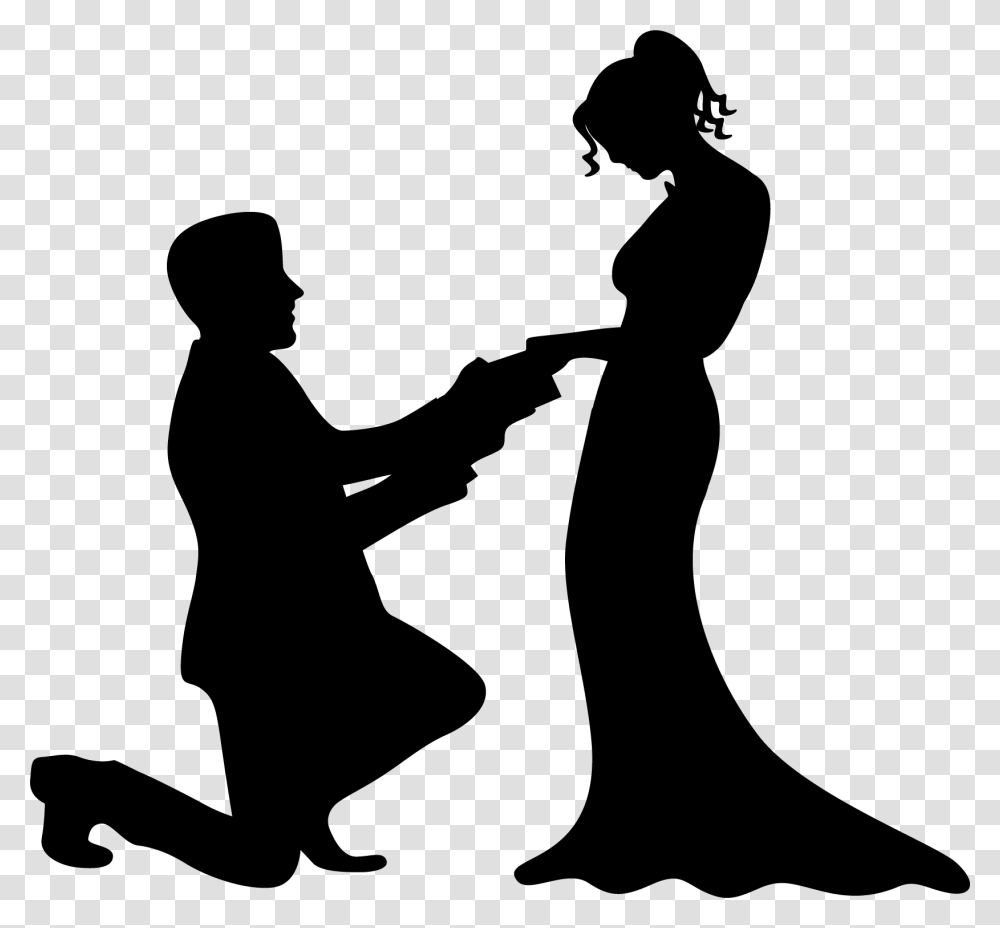 Wedding Invitation Marriage Clip Art Black And White Marriage Clipart, Silhouette, Person, Human, Kneeling Transparent Png