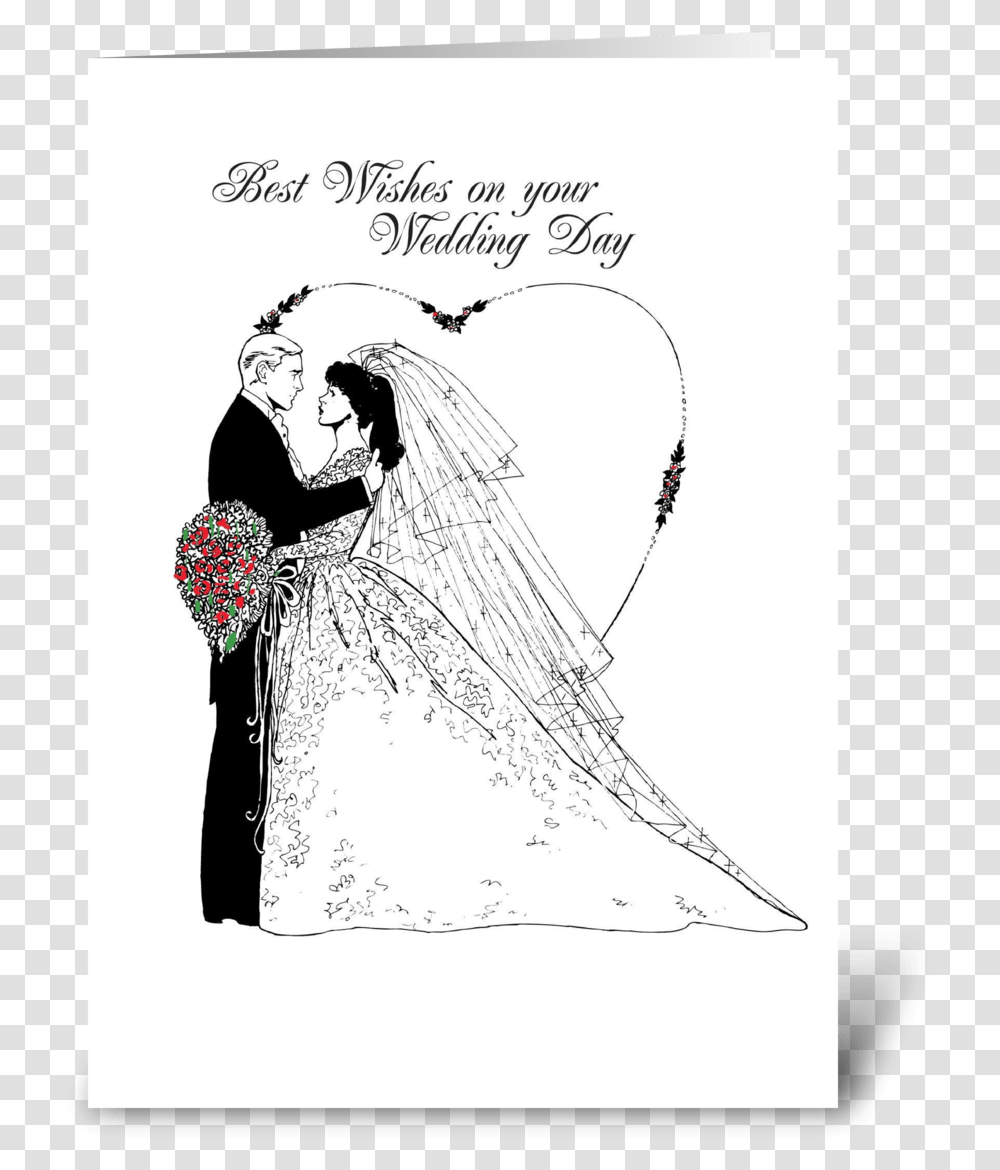 Wedding Wishes Black And White Greeting Card Greeting Card Black And White, Person, Robe, Fashion Transparent Png