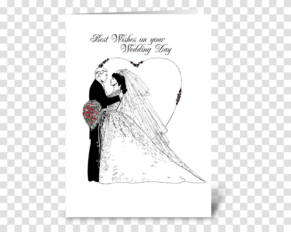 Wedding Wishes Black And White Greeting Card Wedding Greeting Card Black And White, Person, Robe, Fashion Transparent Png