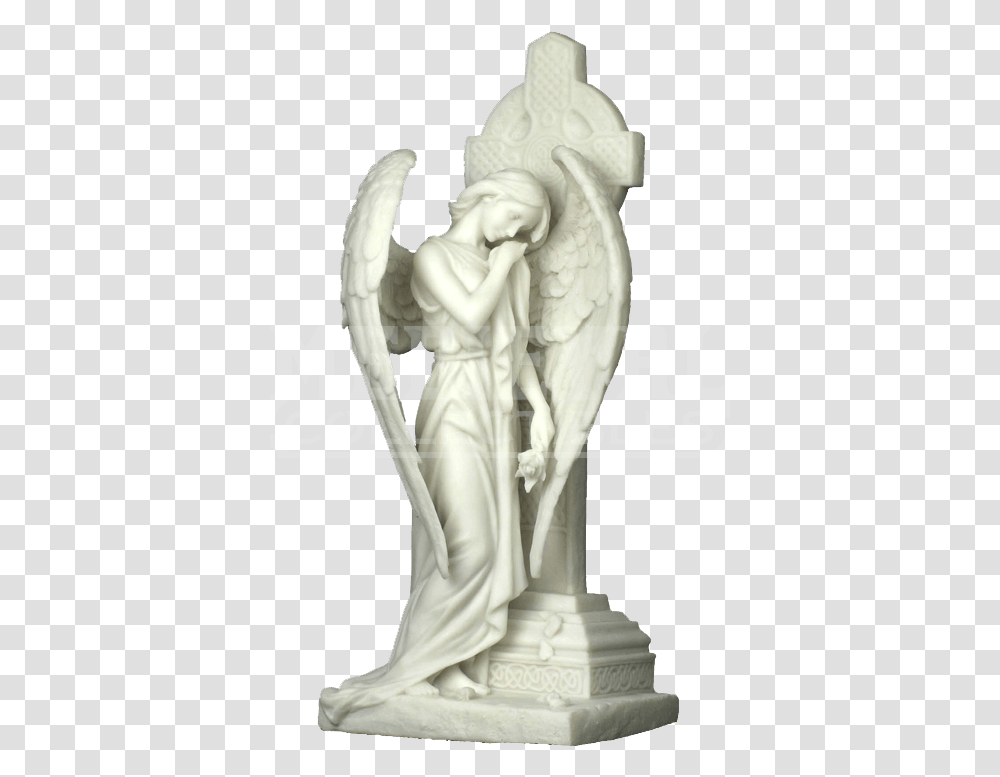 Weeping Angel At Celtic Cross Download Angel Statue Cross, Person, Human, Archangel Transparent Png