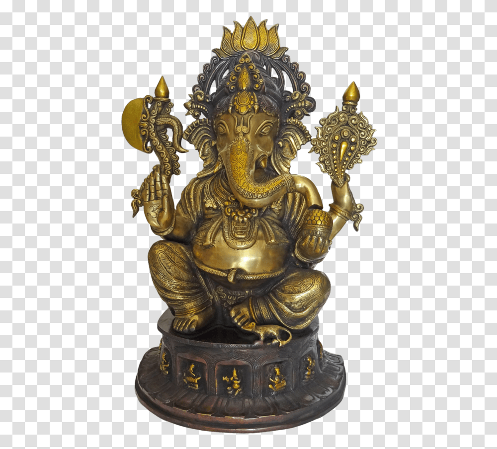 Well Designed Sitting Lord Ganesha Brass Statue 8 Statue, Bronze, Furniture, Gold, Figurine Transparent Png